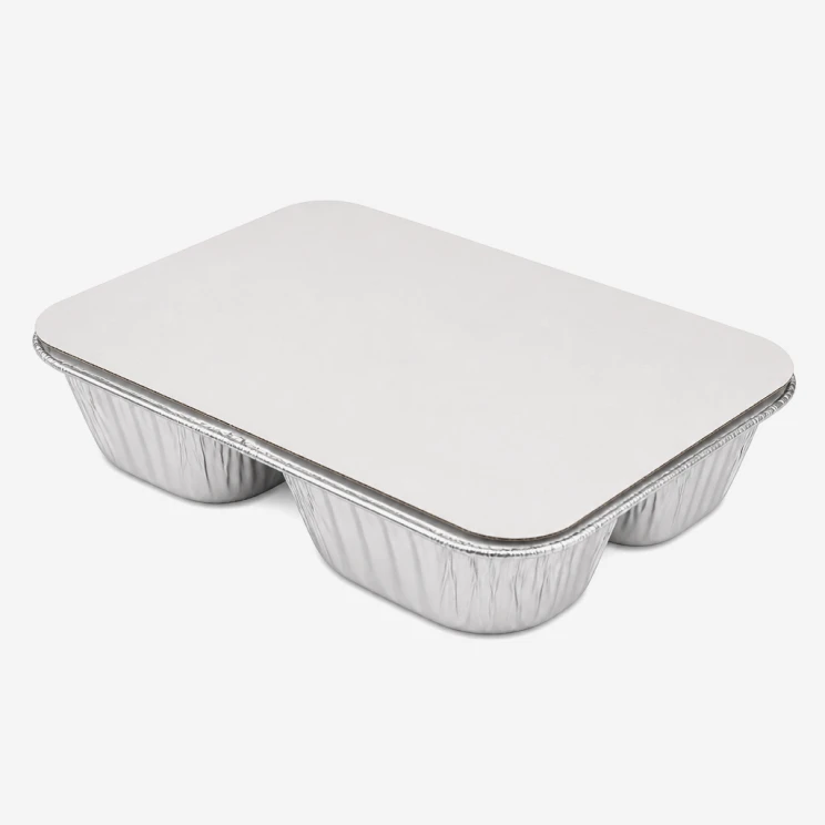 24 oz Three-Compartment Aluminum Foil Tray with Board Lid
